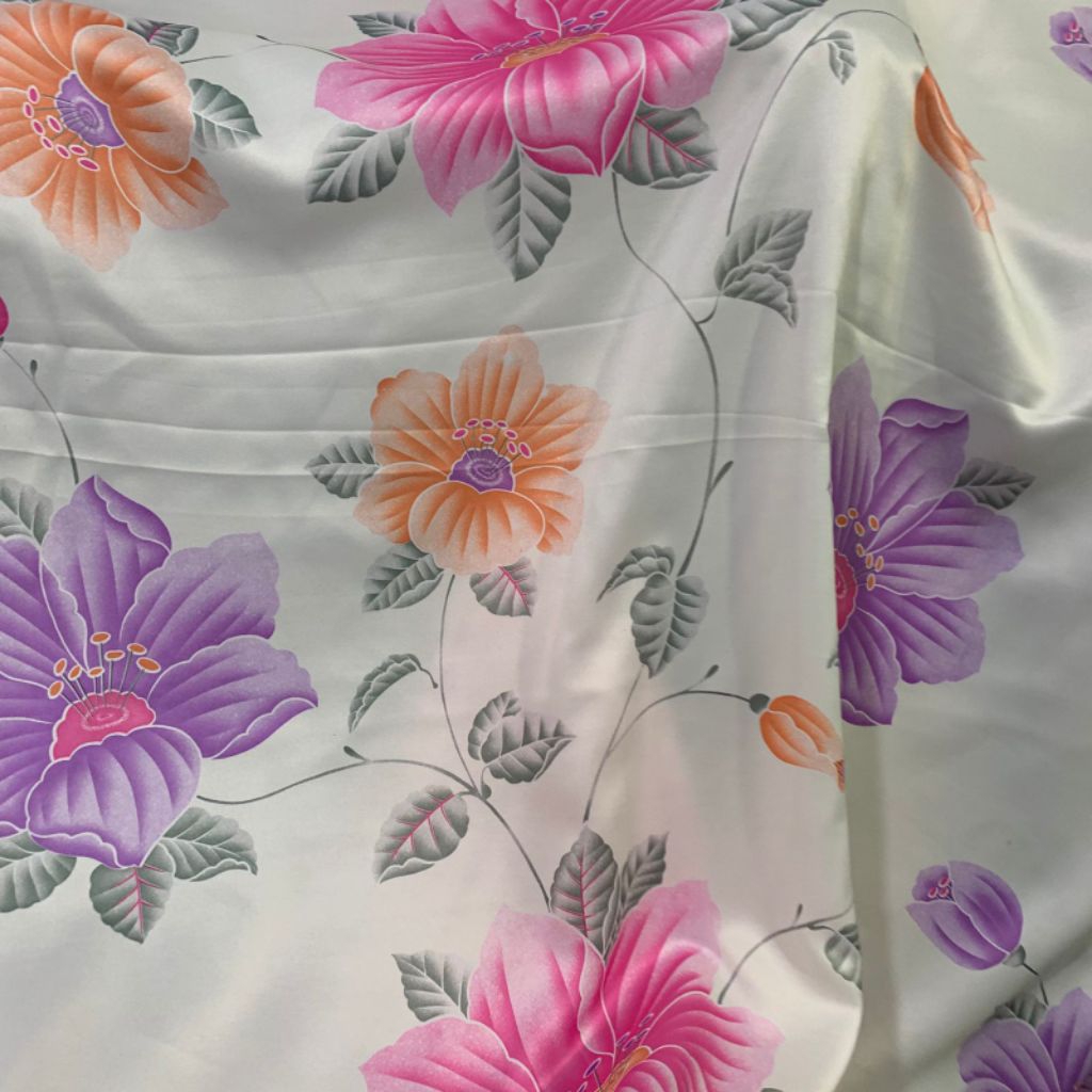 kain satin dress - kain satin twill motif bunga - kain satin premium - kain silk satin motif bunga