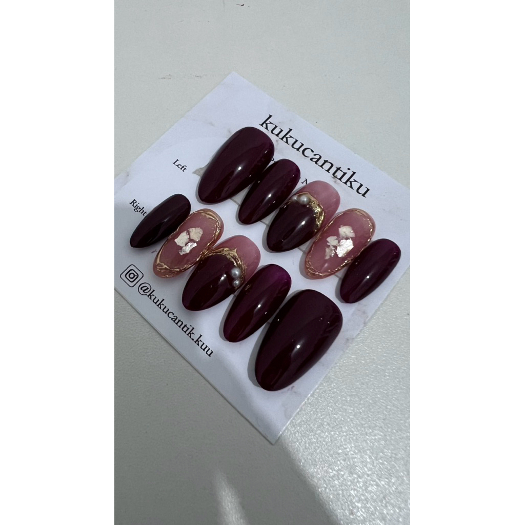 kuku palsu nail art + lem | nail art wedding | kuku palsu murah | kuku palsu pengantin maroon combi 