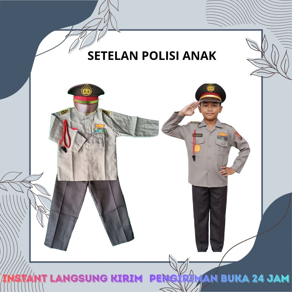 Setelan Polisi Anak – Baju Polisi Anak Laki-Laki Kostum Profesi | Seragam Polisi Anak Lengkap Topi +