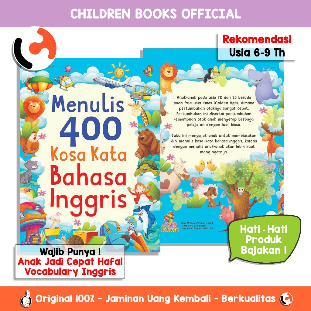 Buku Kamus Bergambar 3 Bahasa Indonesia Inggris Arab Anak SD TK Paud Lengkap
