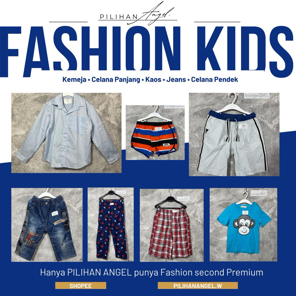 LIKE NEW - ANAK LAKI - KEMEJA PANJANG  BIRU KAOS PENDEK MONYET CELANA STRIP GARIS ORANGE BIRU JEANS 