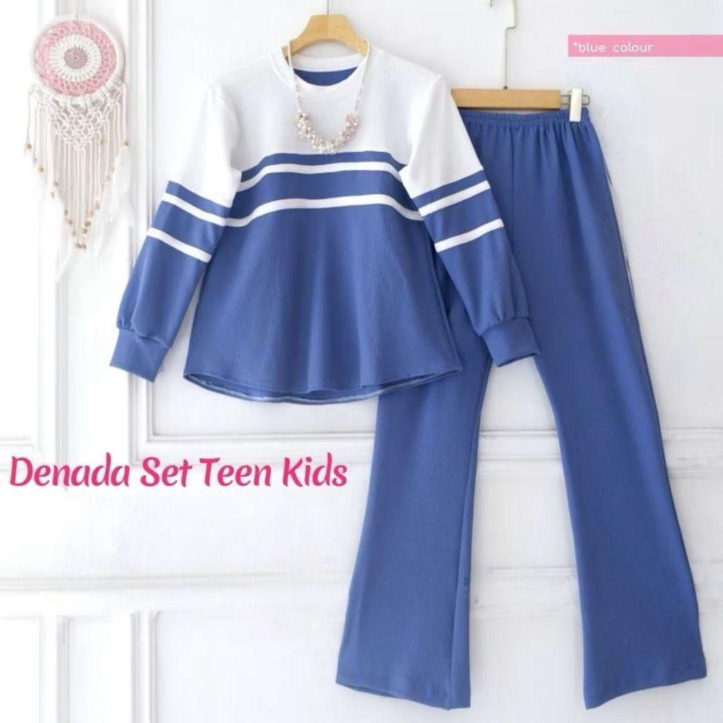 Setelan Baju Anak Perempuan DENADA Set Kids Rok Cargo  Crinkle Printing Usia 3 Sampai 13 Tahun