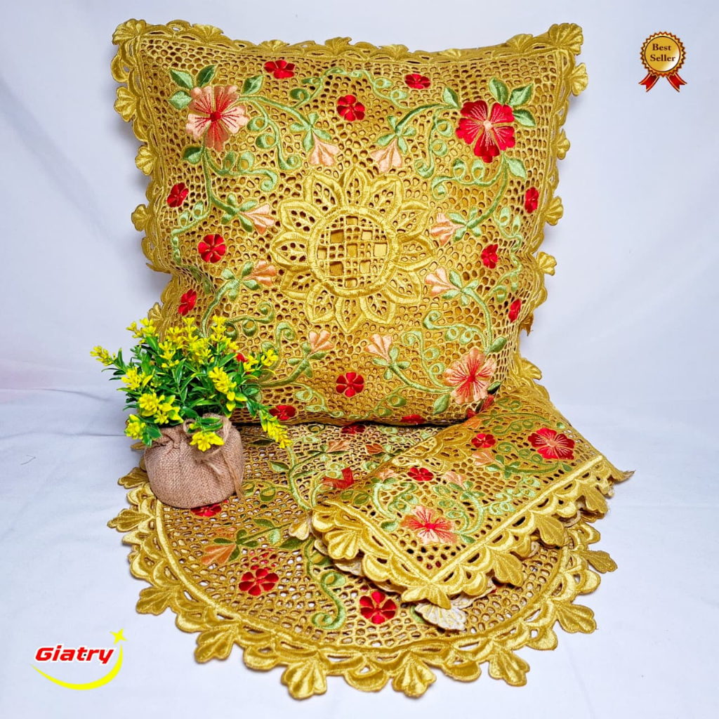Set sarung bantal kursi bordir gold/Caver sarung bantal kursi/sarung bantal kursu bordir