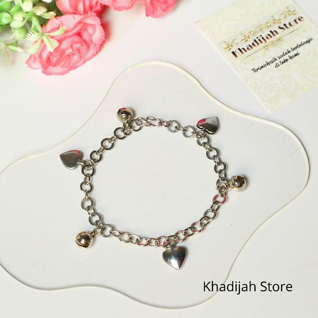 GELANG TANGAN COUPLE BAYI ANAK DEWASA RANTAI DONAT BELL KRONCONG MONEL STAINLESS STEEL ASLI ORIGINAL