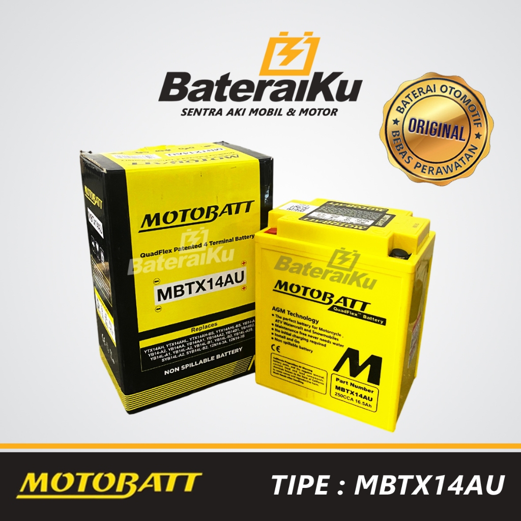 Aki Motobatt MBTX14AU 16.5Ah Aki Gel Aki Motor Royal Enfield, Daytona, dll