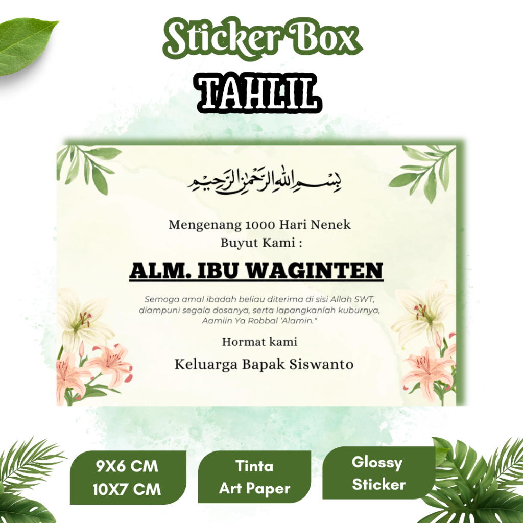 Sticker Tahlil 100 hari Sticker Tahlil 1Tahun Sticker Tahlil 1000 hari Sticker Tahlil Custom