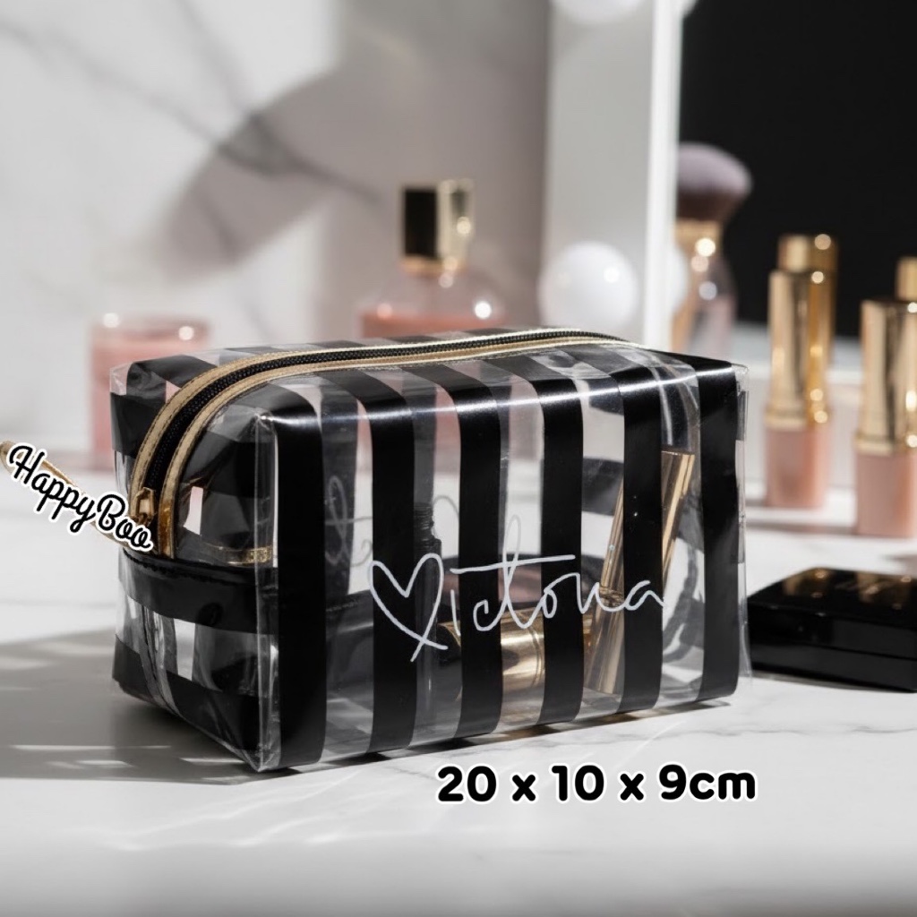 pouch garis tas kosmetik mika tempat pensil pouch make up waterproof tempat shampoo mika