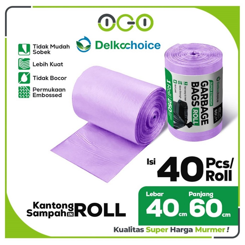 Plastik Sampah Roll 40cm x 60cm Ungu Violet Purple Kantong Kresek  / Trash Garbage Bag Delkochoice