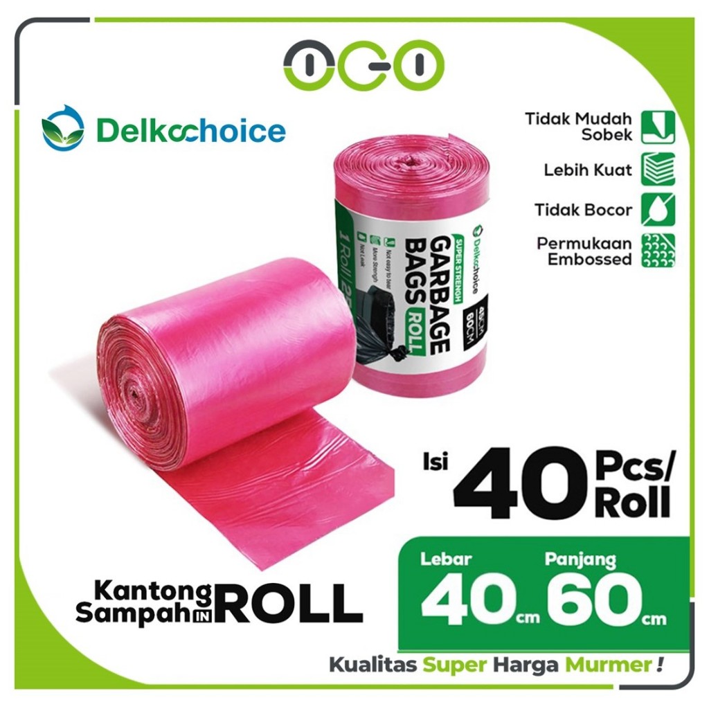 Plastik Sampah Roll 40cm x 60cm Merah Kantong Kresek / Trash Garbage Bag Red Murah Tebal Delkochoice