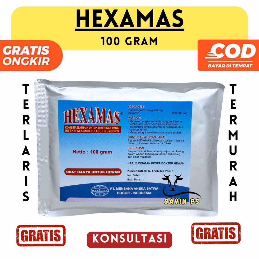 HEXAMAS 100 gram - Obat Gumboro Gumbonal Infeksi Pencernaan Saluran Kemih Ascites Ayam Unggas Hewan 