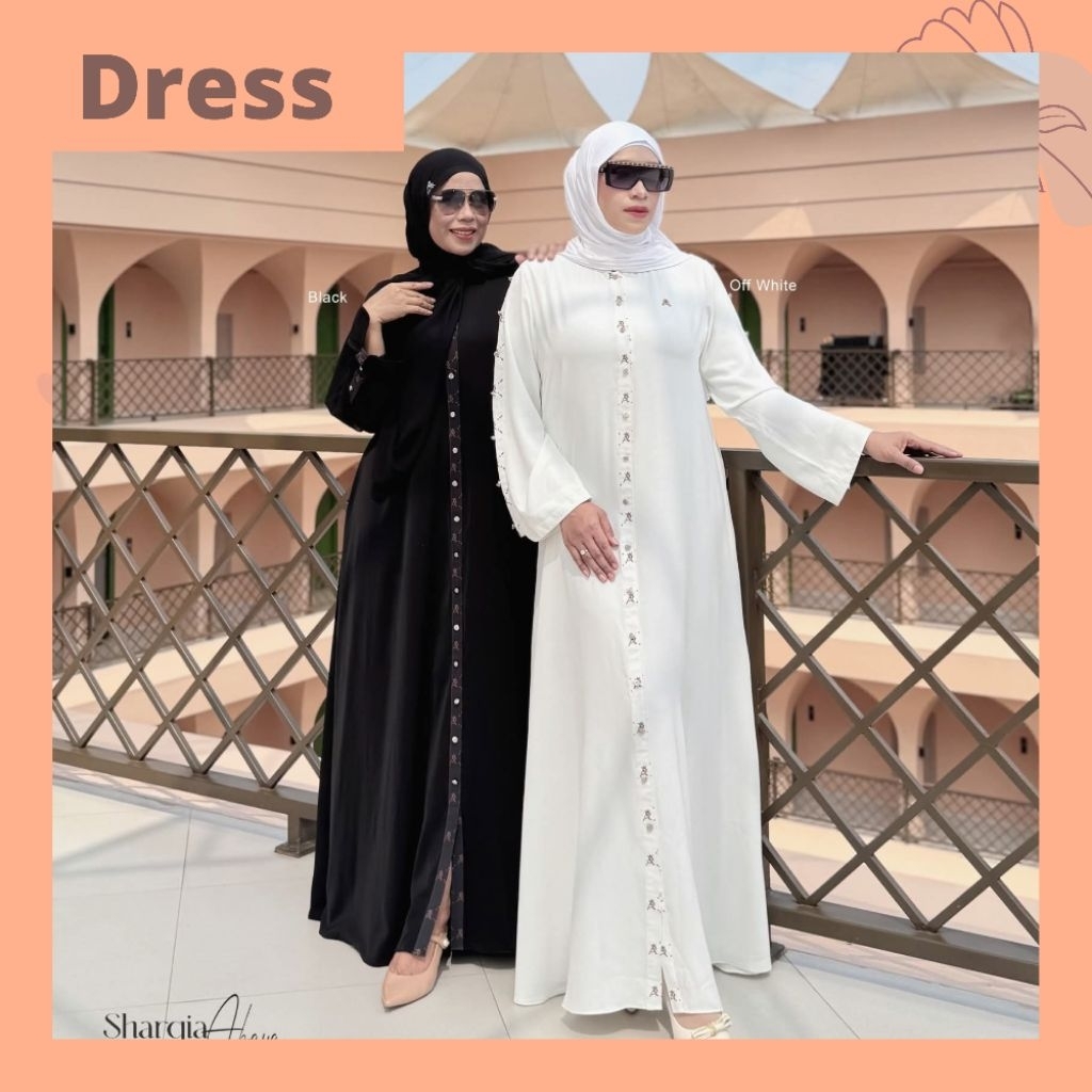 SHARQIA ABAYA ARRAFI BLACK WHITTE READY STOCK GAMIS DRESS ABAYA POLOS AR RAFI WANITA DEWASA LEBARAN 