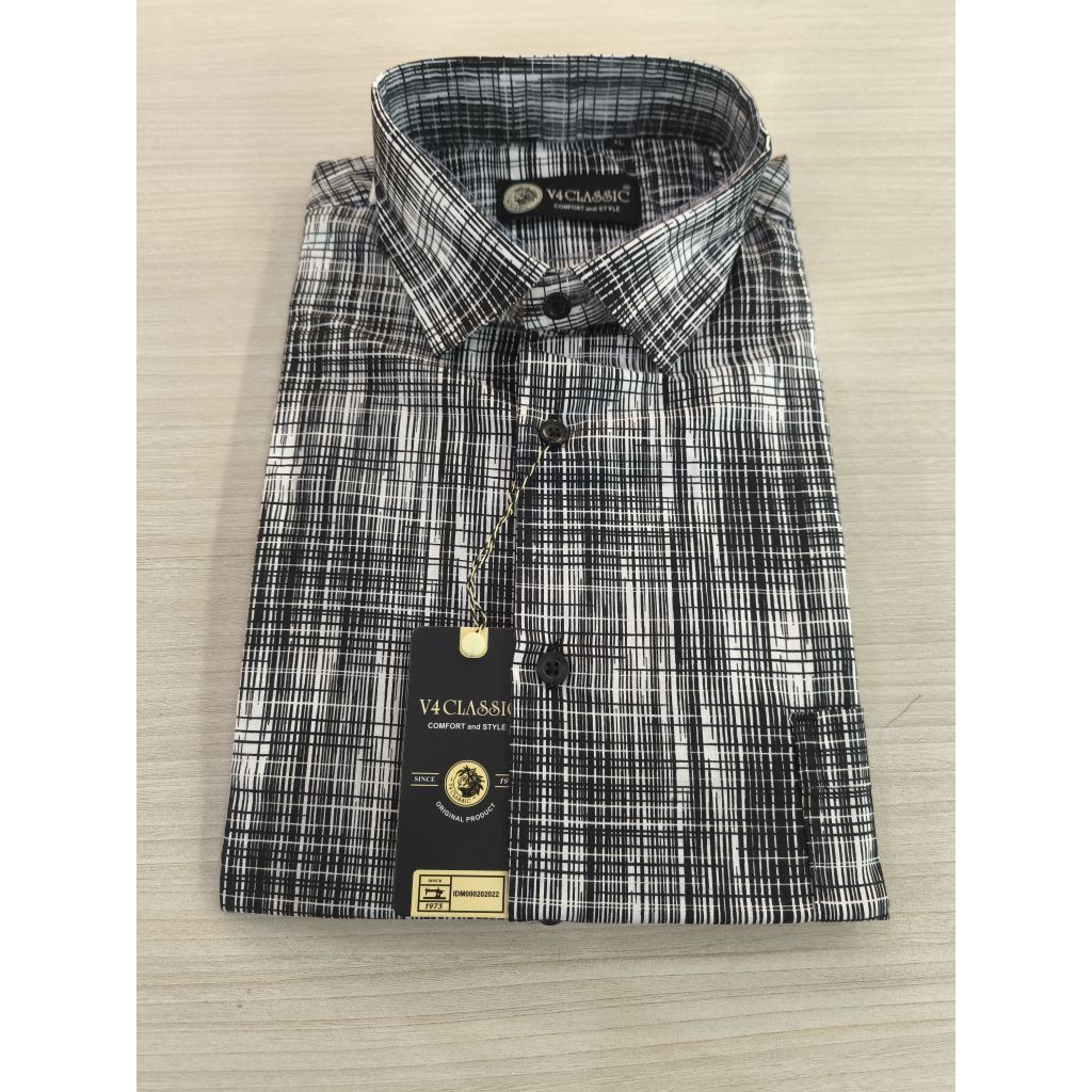 V4 Classic - Kemeja Pria Katun Printing Lengan Pendek Motif - M L XL - V4S022