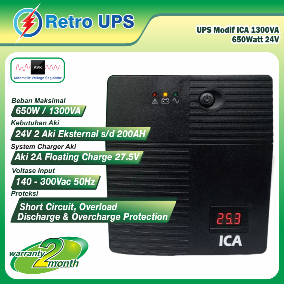 UPS Modif ICA 1300VA 650Watt Modifikasi Aki External