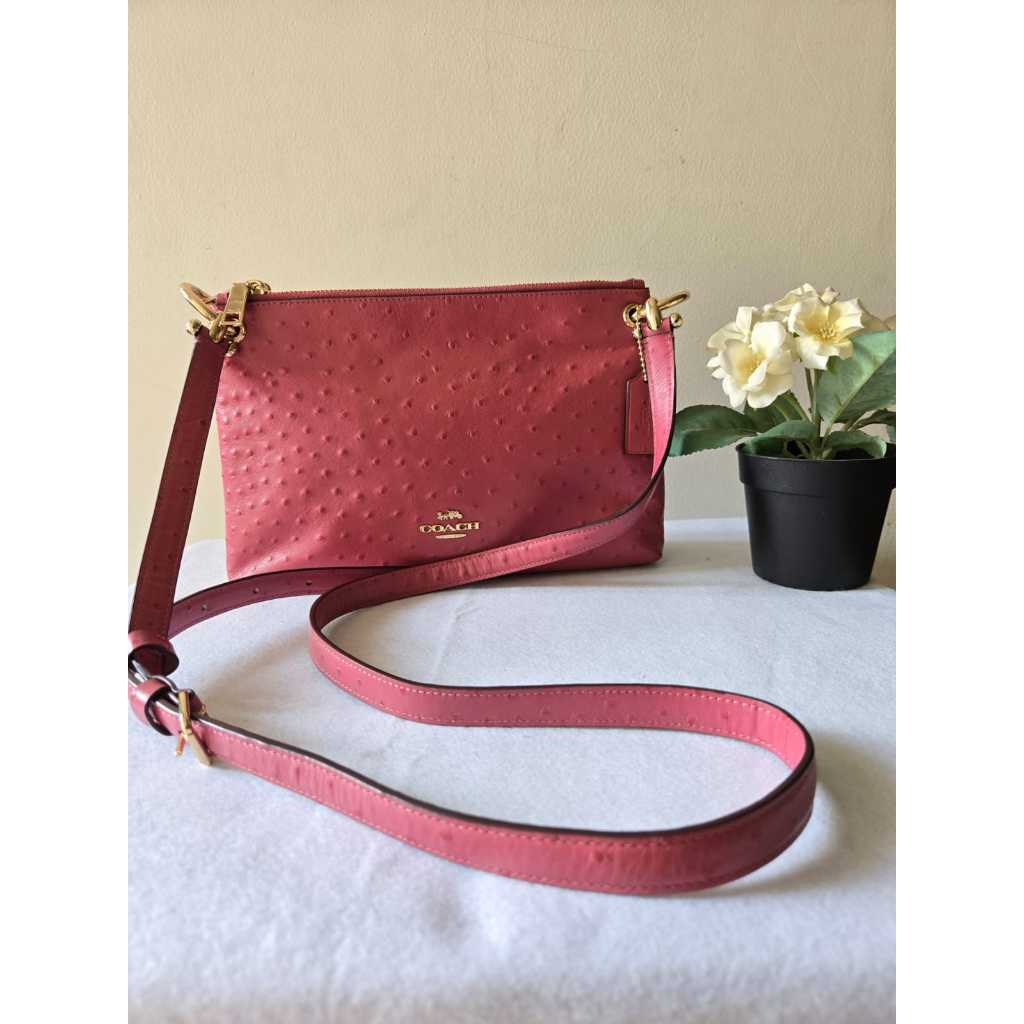 Tas Coach Crossbody Pink Ostrich Embossed – Original Preloved