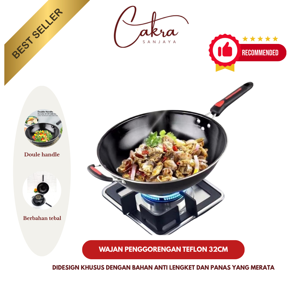 Wajan Enamel Gagang Panjang 32cm/Wajan Penggorengan Teflon 32 CM