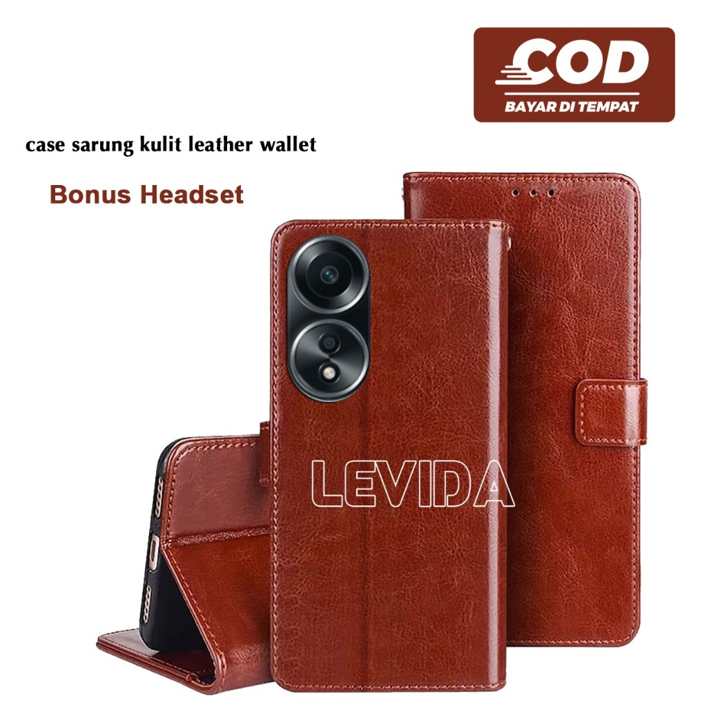 Flip Cover Kulit Leather Case Sarung Buku Kulit Case Oppo A58 5G Oppo A60 4G Oppo A71 Oppo A74 5G Op