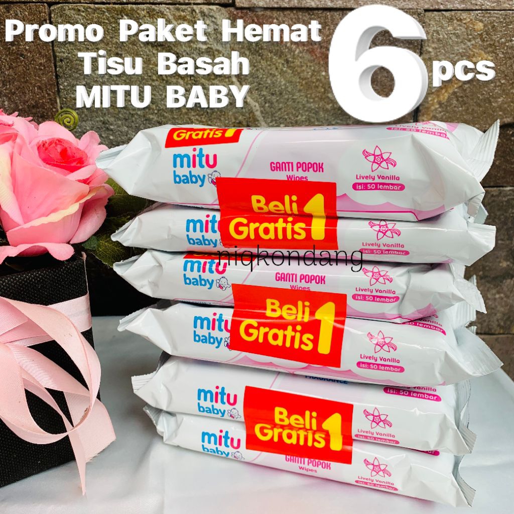 PROMO 6 pcs / 3 pack MITU TISU BASAH 50s