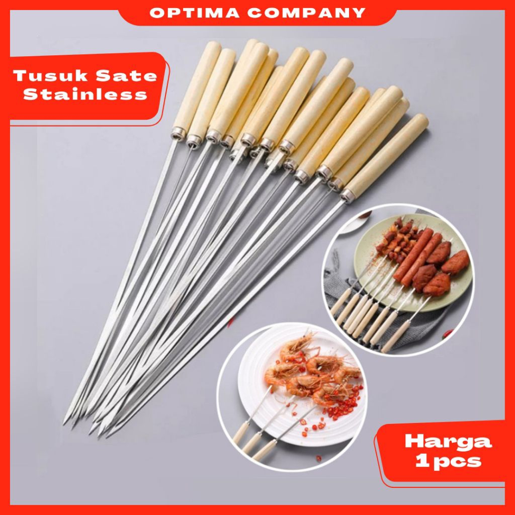 Tusuk Sate Stainless Steel Reusable Barbeque Alat Tusuk Sate Besi