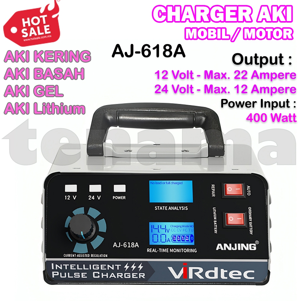 Charger Aki AJ-618A 12V 22 Ampere - 24V 12 Ampere Mobil Motor