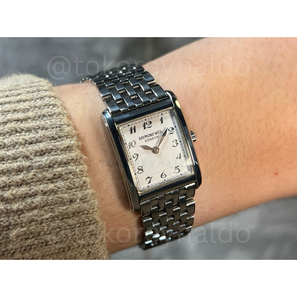 JAM TANGAN VINTAGE RAYMOND WEIL DON GIOVANNI SQUARE SS WHITE DIAL ARABIC NUMERALS 5874 LX1364