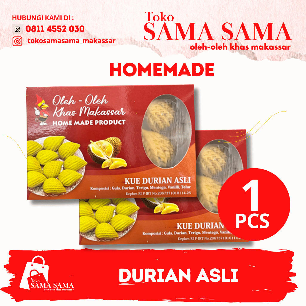Kue Durian Asli Kemasan / KUE DURIAN KELAPA /KUE KERING KHAS TOKO SAMA SAMA MAKASSAR / KUE NASTAR / 