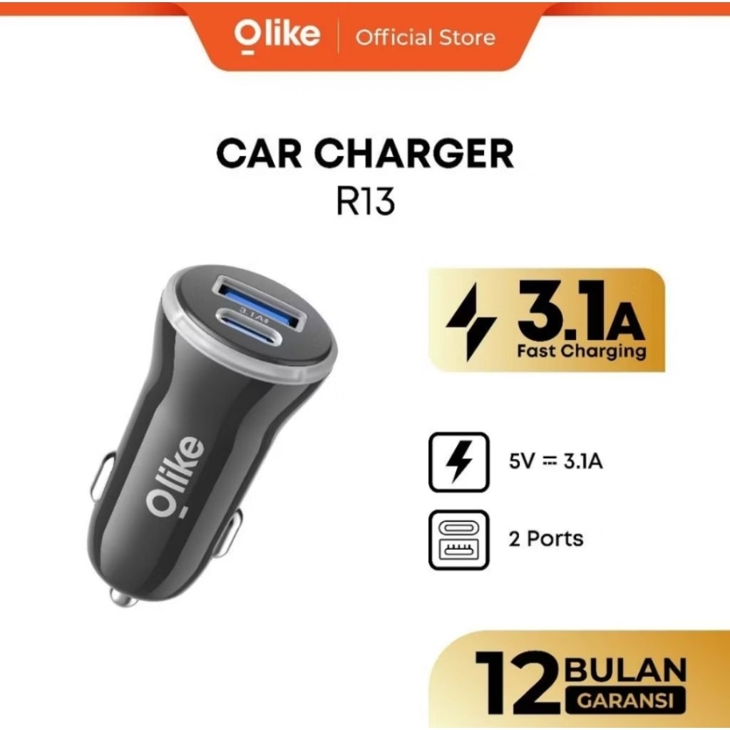 CAR CHARGER OLIKE R3 3.1A TYPE C DUAL ORIGINAL 100%