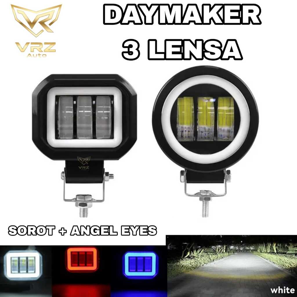 Lampu LED CWL Daymaker Mini 3 Mata 4D Lensa Bar CREE Tembak Sorot Depan Kedip Angel Devil Eye Lens M