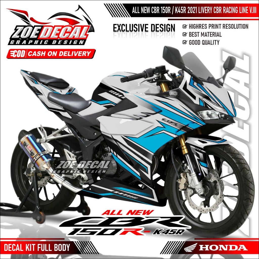 DECAL STIKER FULL BODY HONDA CBR 150R K45R (2021-2024) MOTIF RACING LINE LATAR PUTIH