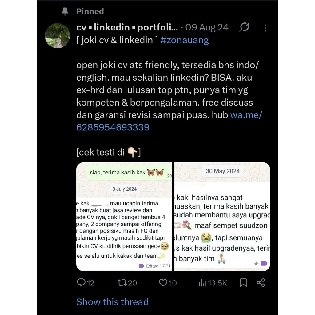 [chat W-A] JASA CV/Linkedin/CoverLetter/Portofolio