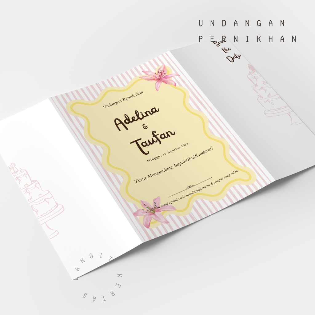 UNDANGAN AESTEHTIC | UNDANGAN PINK KUNING FLOWER | UNDANGAN UNIK | UNDANGAN LIPAT TIGA
