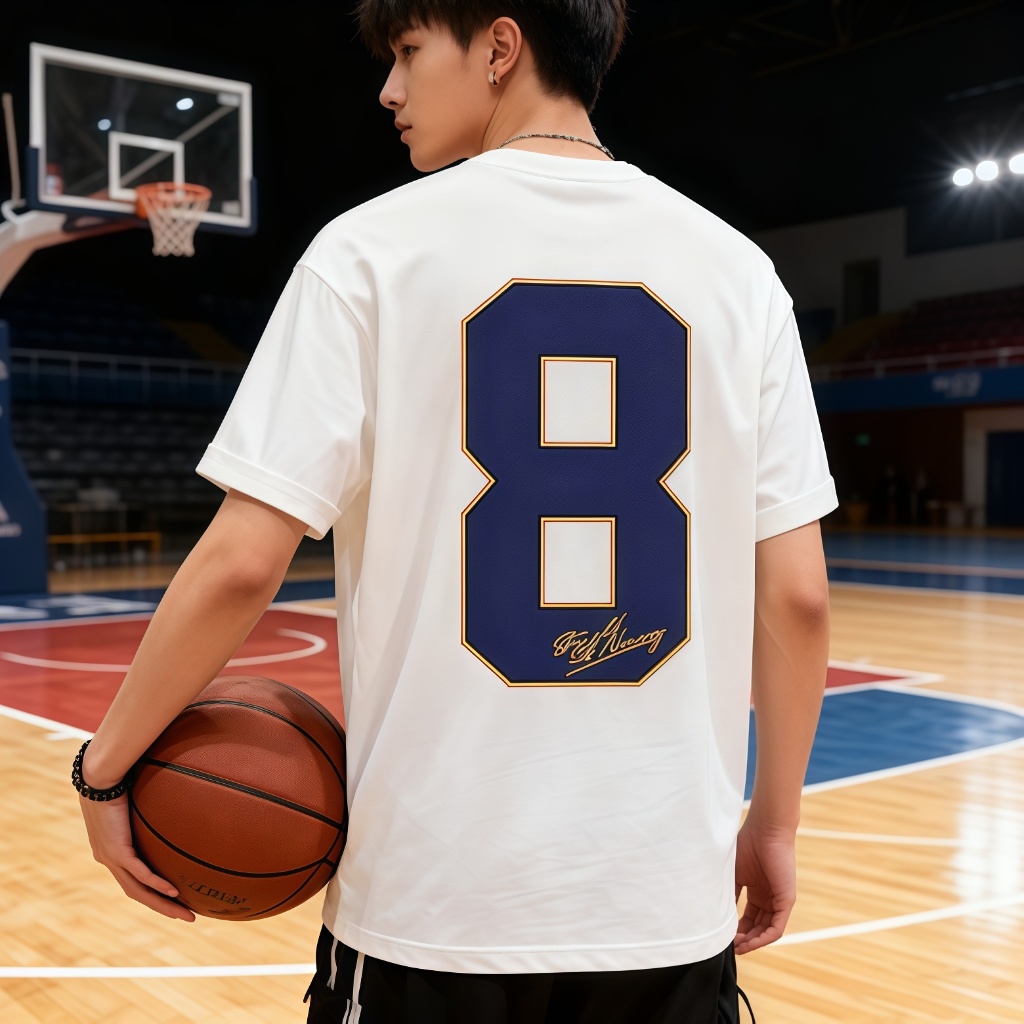 Kaos T - shirt Kasual dengan Cetakan Angka 8 Gaya Trendy