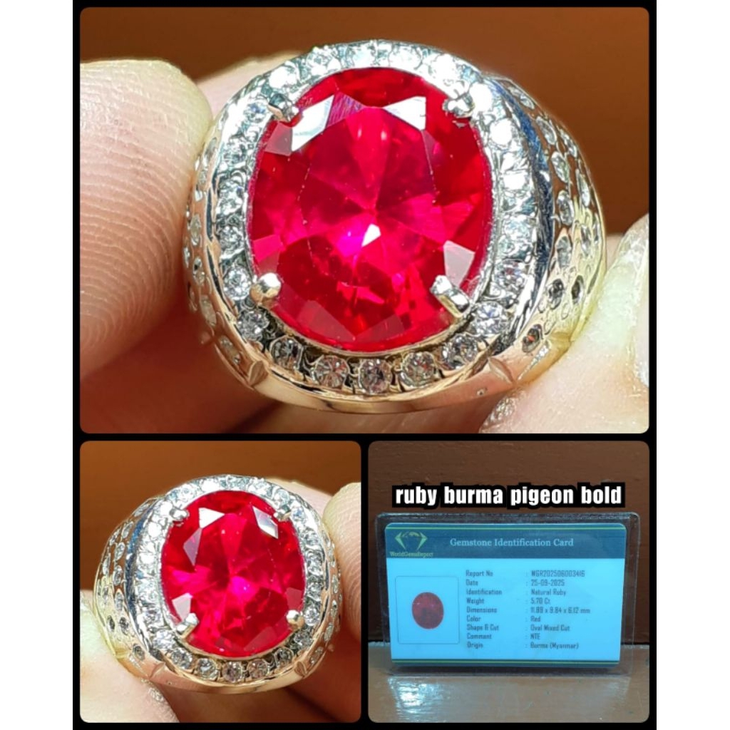 RUBY ASLI BURMA MYANMAR [ PIGEON BLOD ] + perak silver