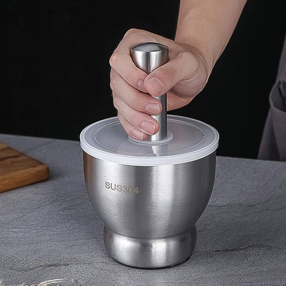 304 Stainless Steel Mortar and Pestle w Lid Cobek Lumpang Alu Ulekan Tumbukan Penumbuk Bumbu Tutup