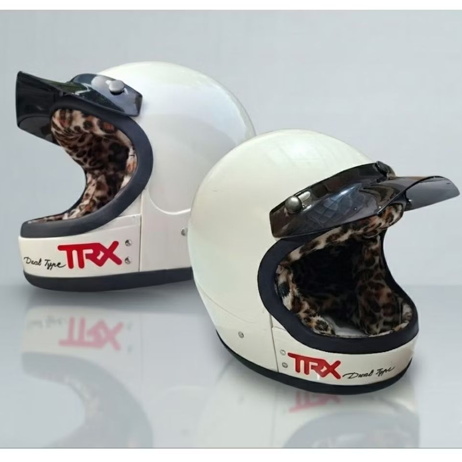 Helm Custom Fullface Vintage Honda TRX Jadul Busa Leopard + Pet/Kaca Motorcycle