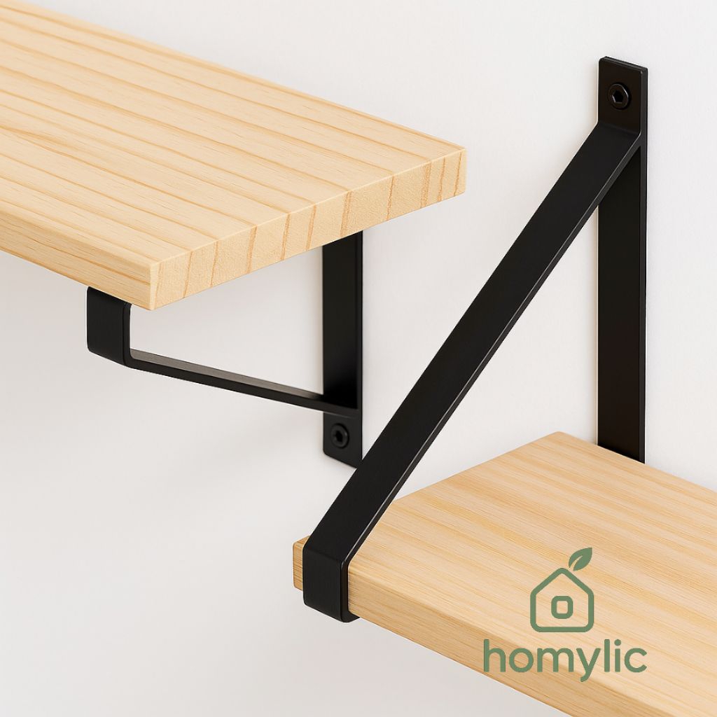 Rak Dinding Kayu Besi Hitam Minimalis Homylic – Rak Gantung Serbaguna Estetik Modern untuk Dekorasi 