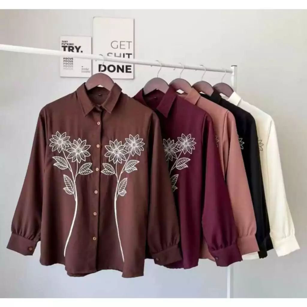 KEMEJA WANITA MOTIF BORDIR BUNGA | ATASAN WANITA BORDIR
