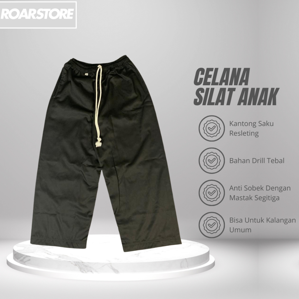 Celana Silat Pangsi Komprang Sirwal Cargo Hitam Panjang Untuk Anak Usia 7-15 Tahun Bahan Drill Tebal