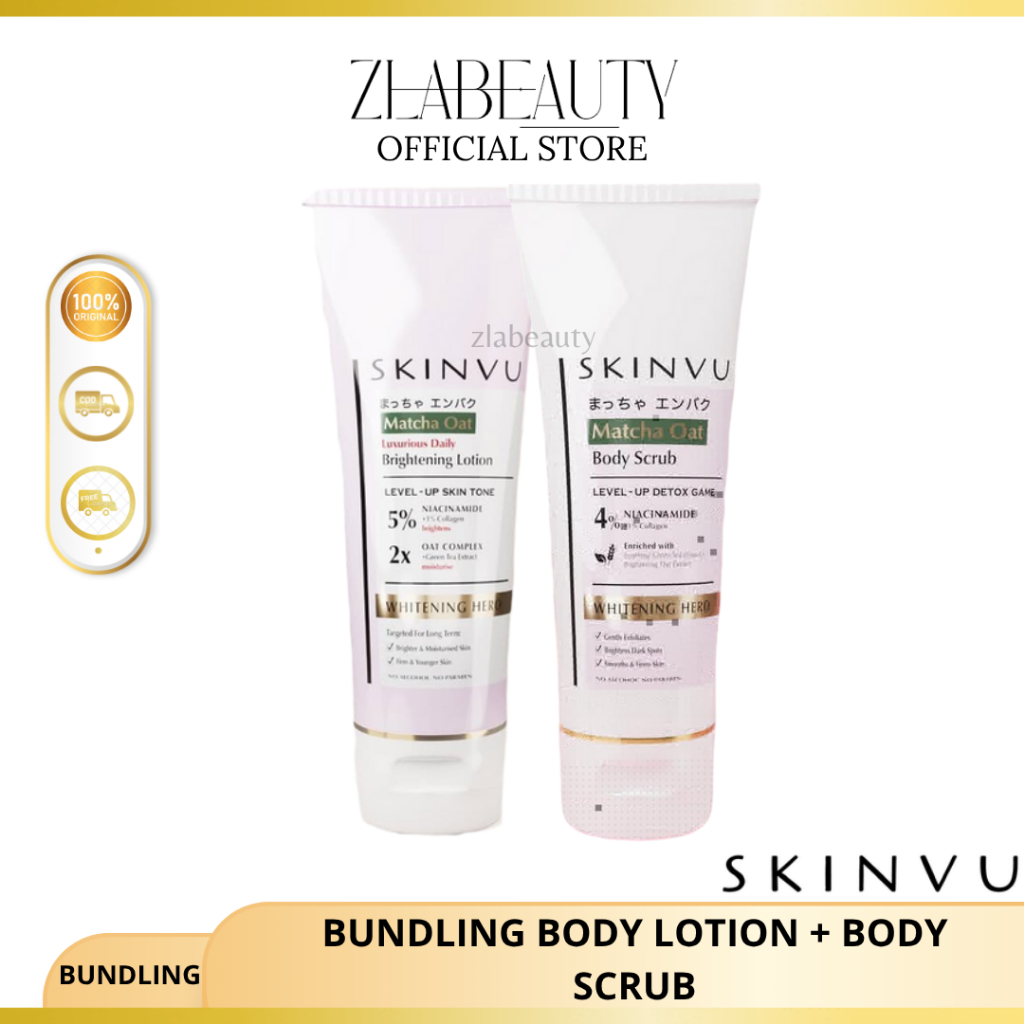 SKINVU - Bundling Skinvu Whitening Body Lotion Dan Body Scrub | Body Care | Paket Pencerah Badan