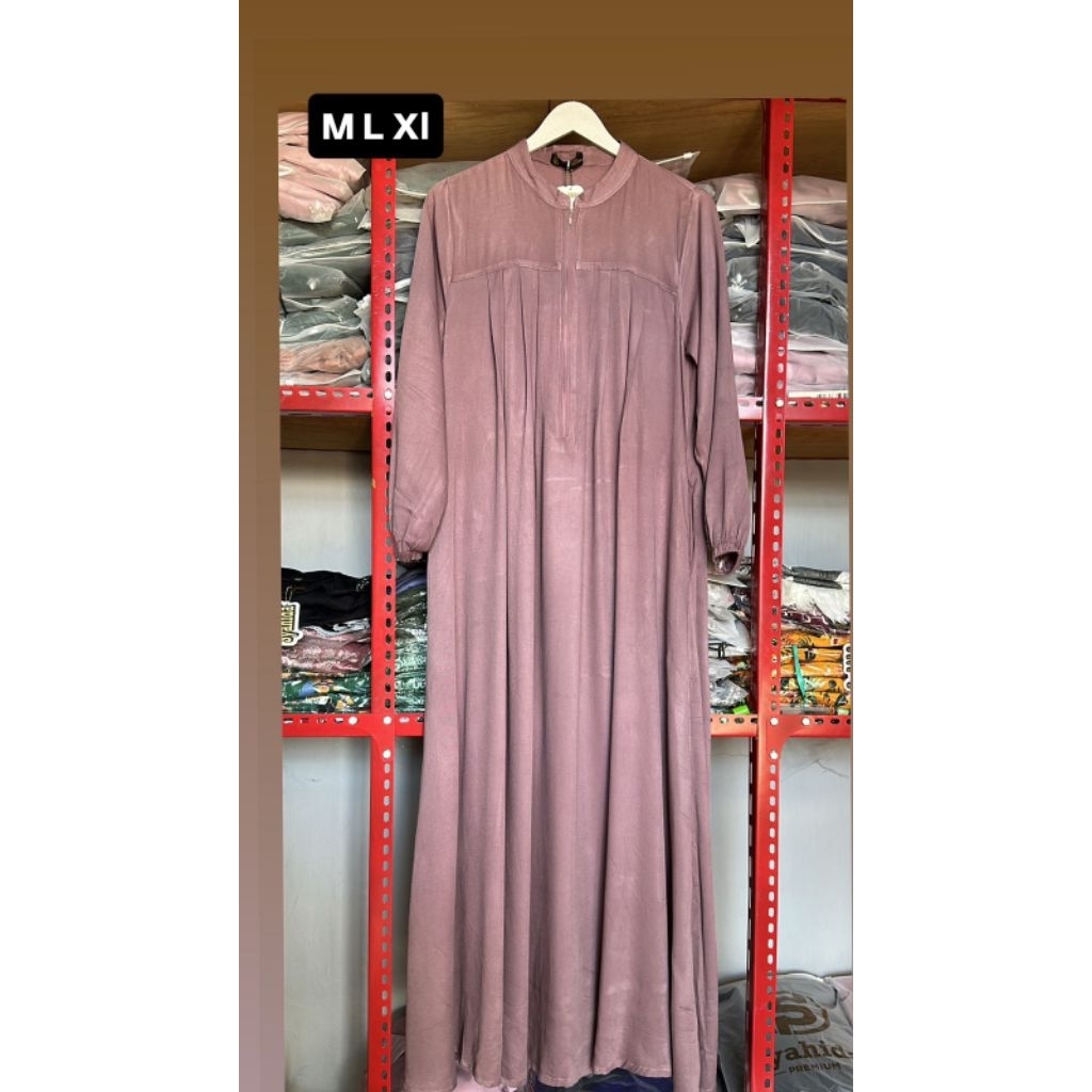 Gamis Syahida Polos Lipit Dada