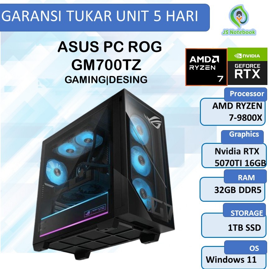 ASUS PC ROG GM700TZ R7 9800X RTX5070TI 16GB/ 32GB 1TB W11+OHS+M365 BLK