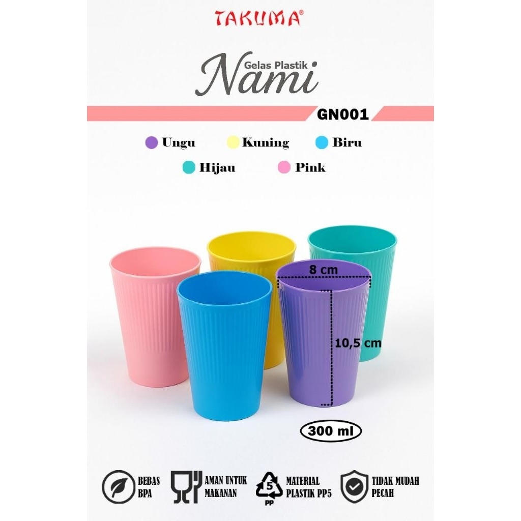 Gelas Plastik NAMI 300ml Takuma / Gelas Plastik Warna / Gelas Foodgrade / Gelas Warna / Gelas Murah