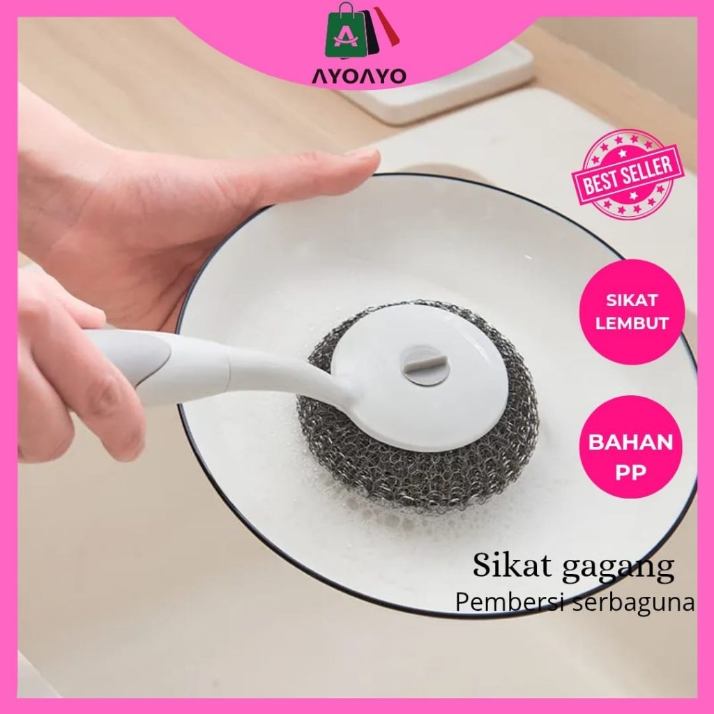 Sabut Jala Cuci Piring Dengan Gagang/Sabut Stainless Kawat Cuci Panci Bergagang