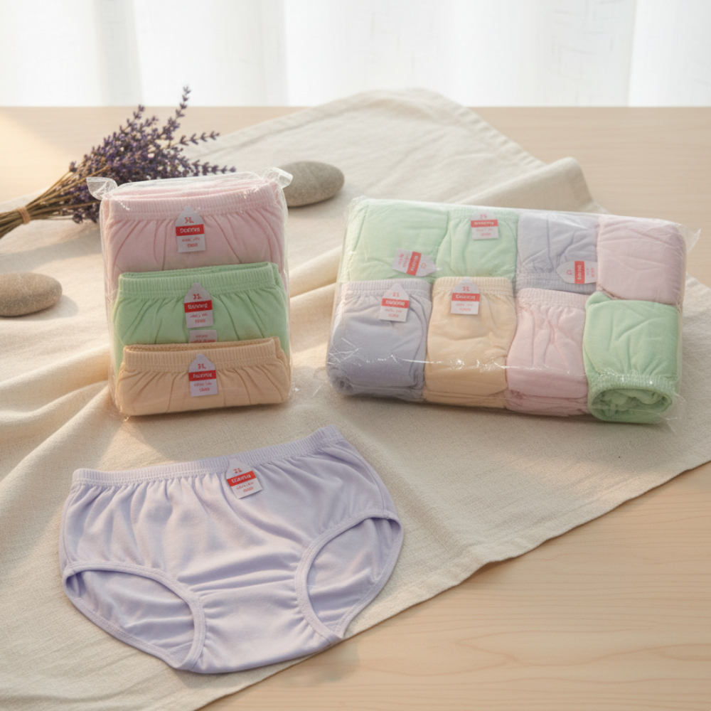 CD Wanita Jumbo Katun Adem – Celana Dalam Anti Selip Harian M L XL XXL – Warna Gelap Pastel