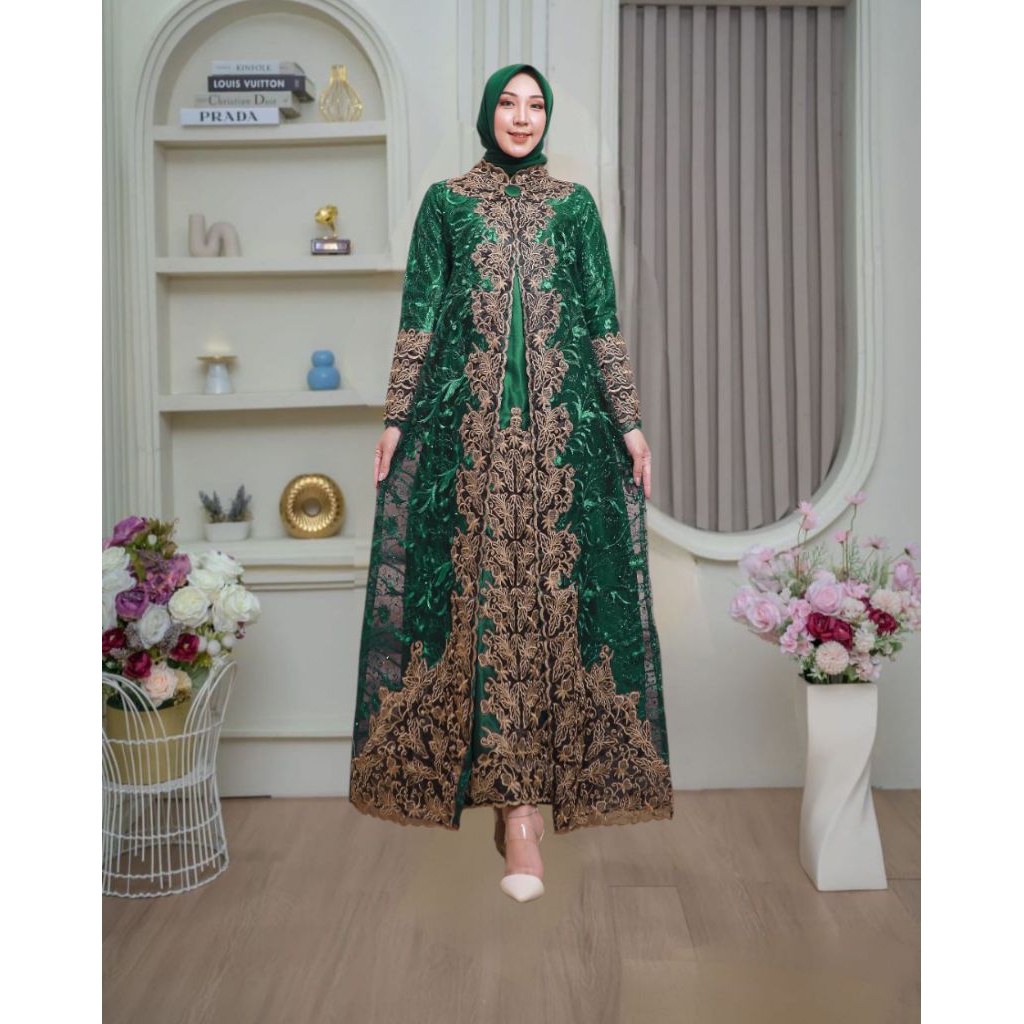 Azka.Kebaya -  Gamis Pesta CasablanKa Bordir - Gamis pesta Tille Bordir Premium Combi Bordir Tempel