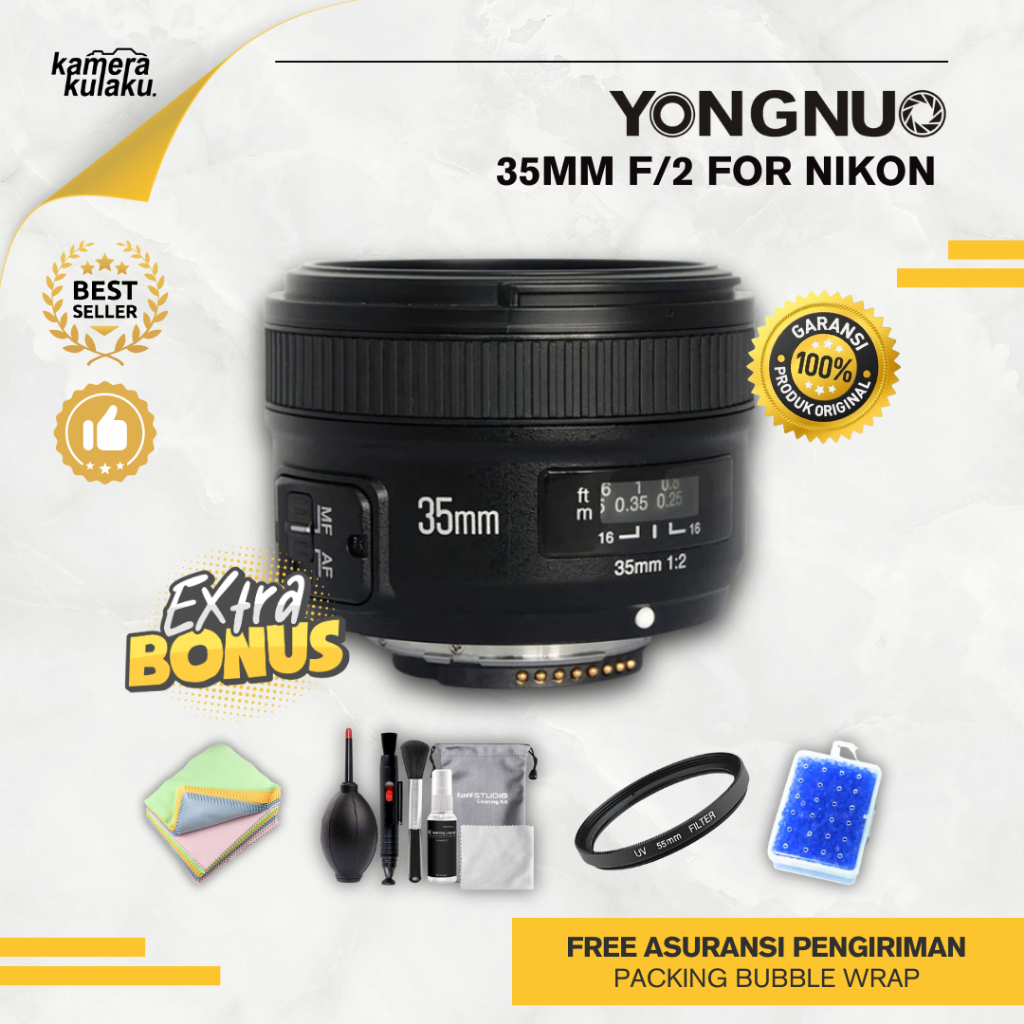 Lensa Yongnuo YN 35mm f2 for Nikon DSLR d5200 d5300 d5600 d5500 d7100 d7200 d600 d610 d750