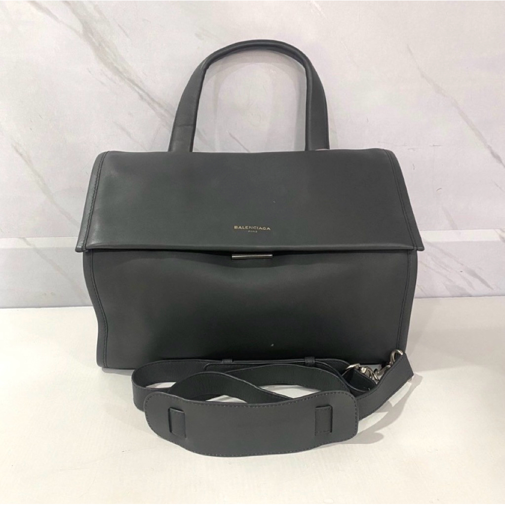 BALENCIAGA Leather Black Tools Satchel S With Strap 2Way Hand Shoulder Bag Dark Grey Luxury Brand Or