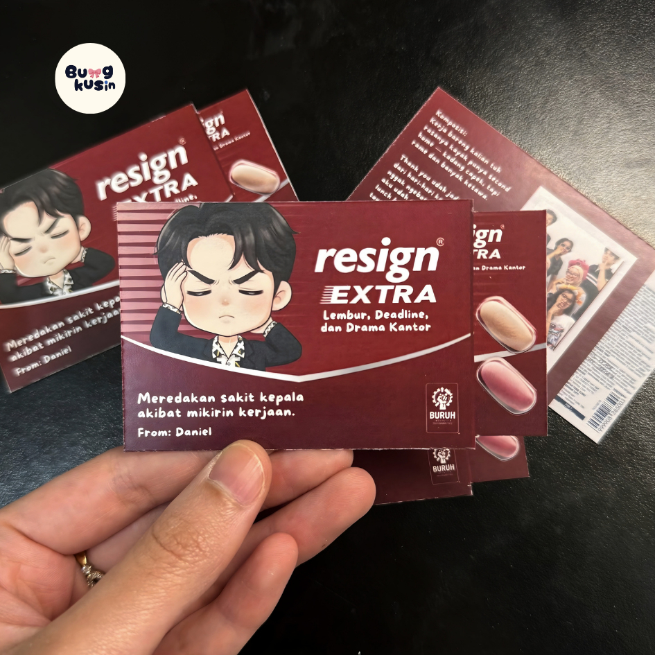 Kartu Ucapan Resign (Bodrex Edition)  Custom Foto Nama – Hadiah Perpisahan Teman Kerja Resign