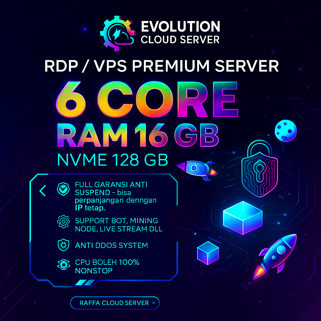 RDP / VPS 6 Core Ram 16 GB Windows / Linux Legal Indonesia 🔥 Full Access • Murah & Stabil • Bisa Har