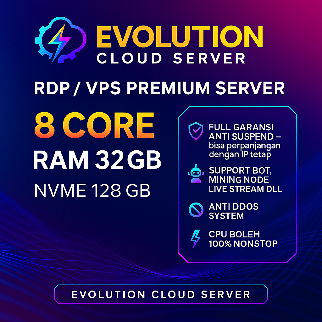 RDP / VPS 8 CORE RAM 32 GB Legal WINDOWS / LINUX Indonesia 🔥 Full Access • Murah & Stabil • Bisa Har