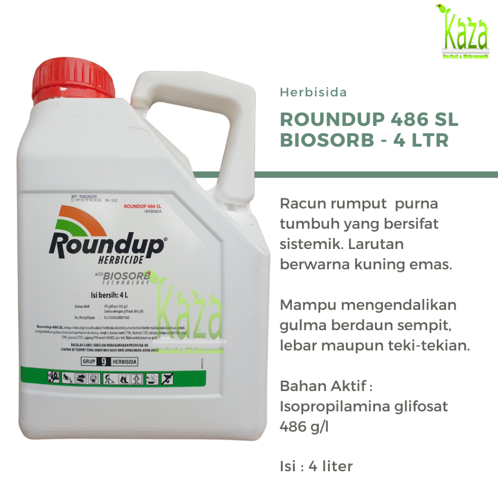 Herbisida Roundup Biosorb 486 SL 4 liter - Racun Rumput Gulma Monsanto Syngenta